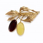Brosa Argint Placat cu Aur și Chihlimbar Cherry and Yellow Oak