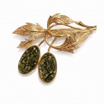 Brosa Argint Placat cu Aur și Chihlimbar Green Oak