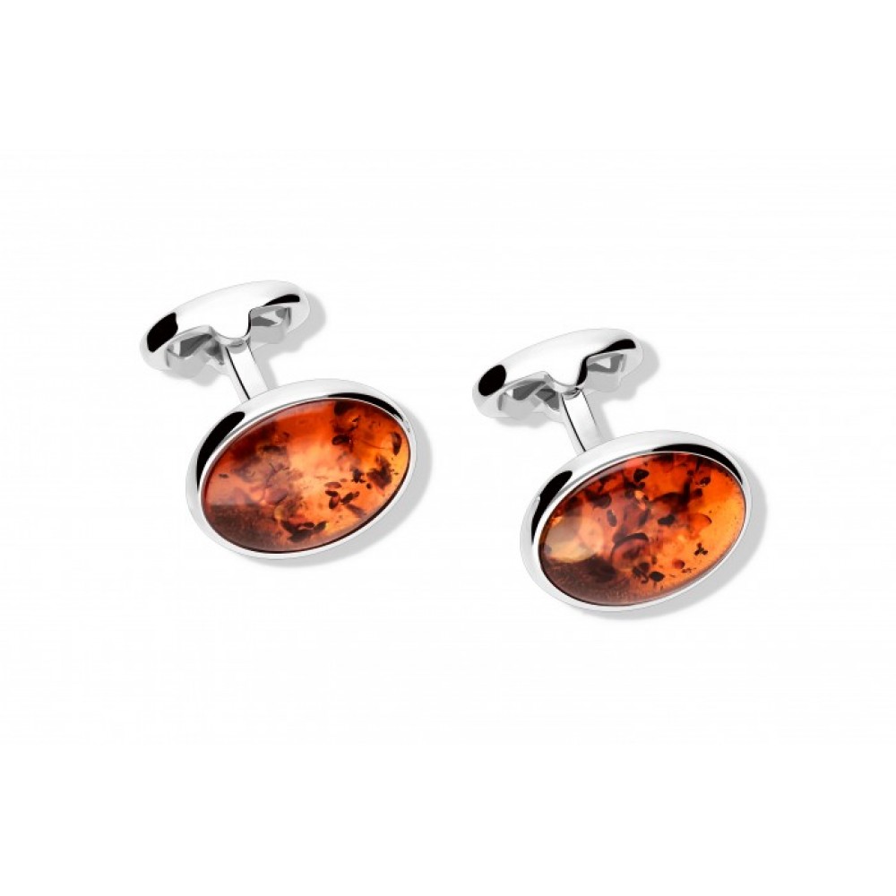 Butoni Argint Chihlimbar Coniac Amber