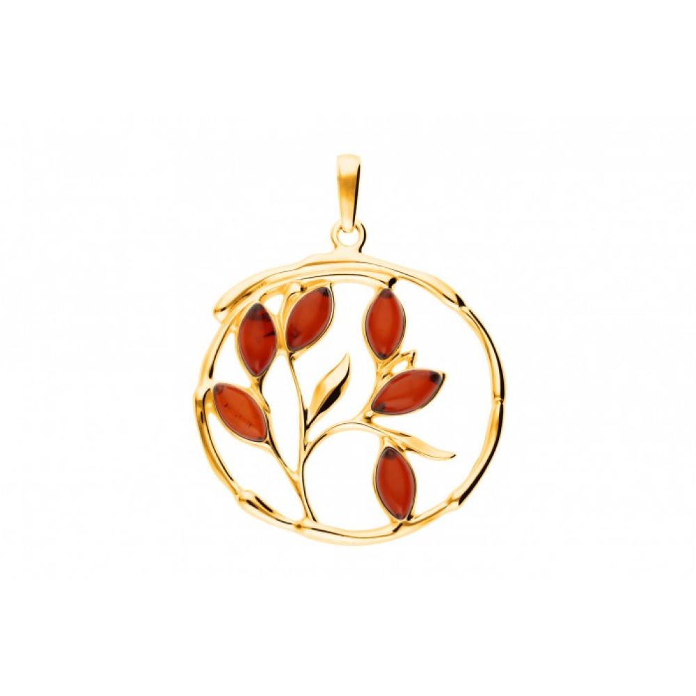 Pandantiv Argint Placat cu Aur Chihlimbar Cherry Tree of Life