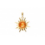 Pandantiv Argint Placat cu Aur Chihlimbar Clasic Soare