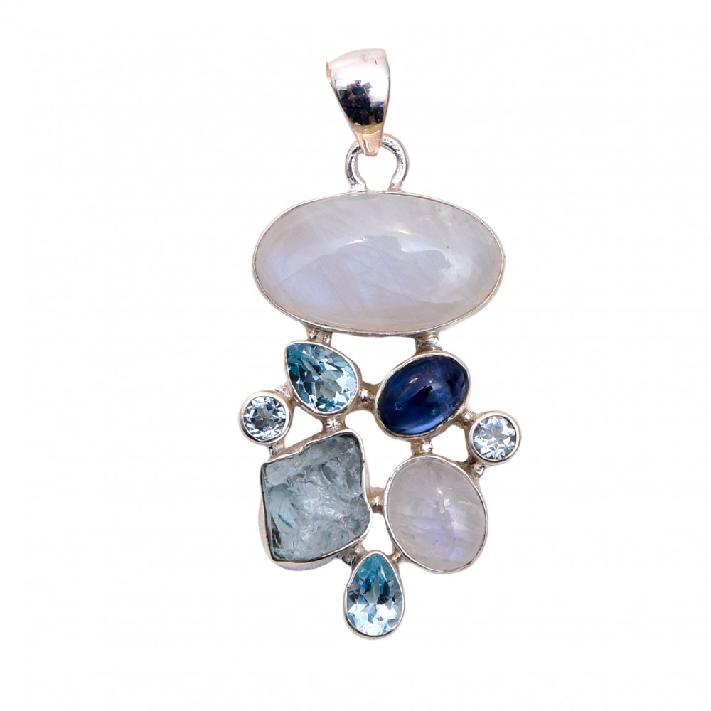 Pandantiv Argint Piatra Lunii Blue Topaz și Cianit