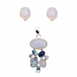 Set Argint Piatra Lunii Blue Topaz și Cianit
