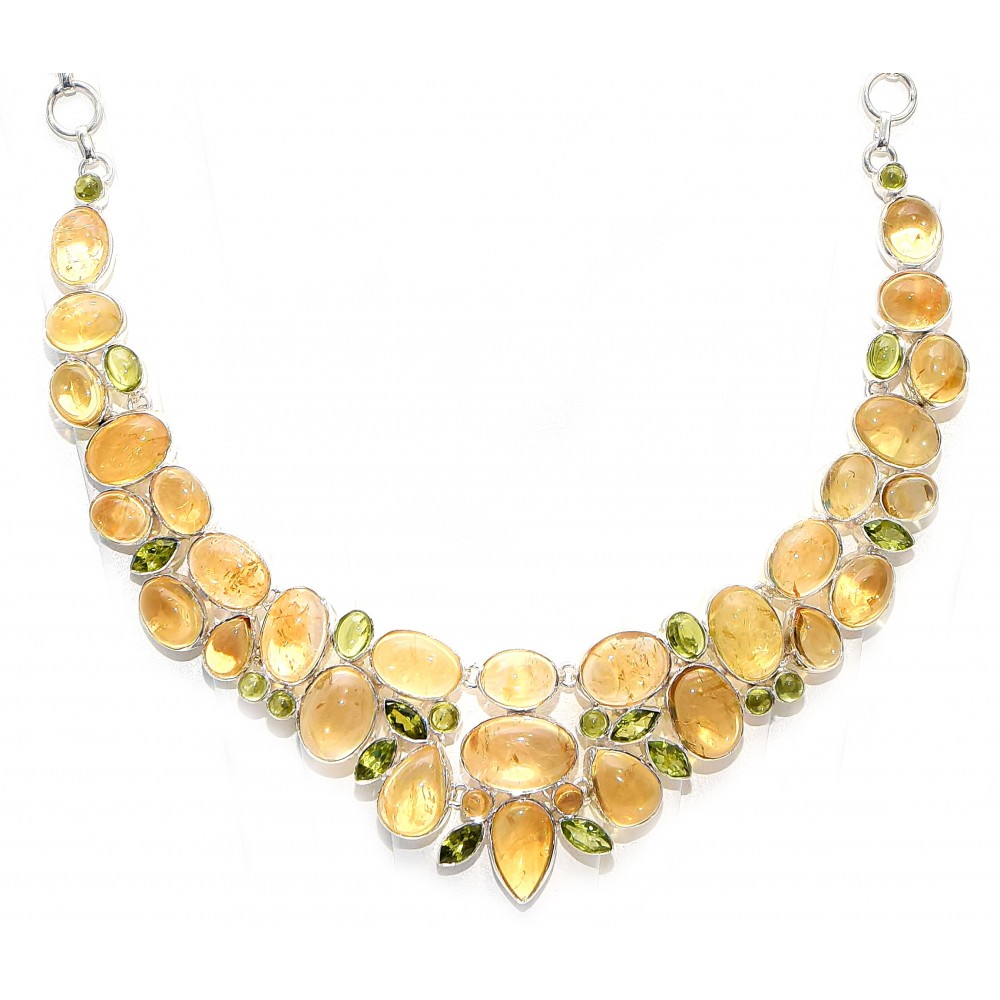 Colier Argint Citrine și Peridot
