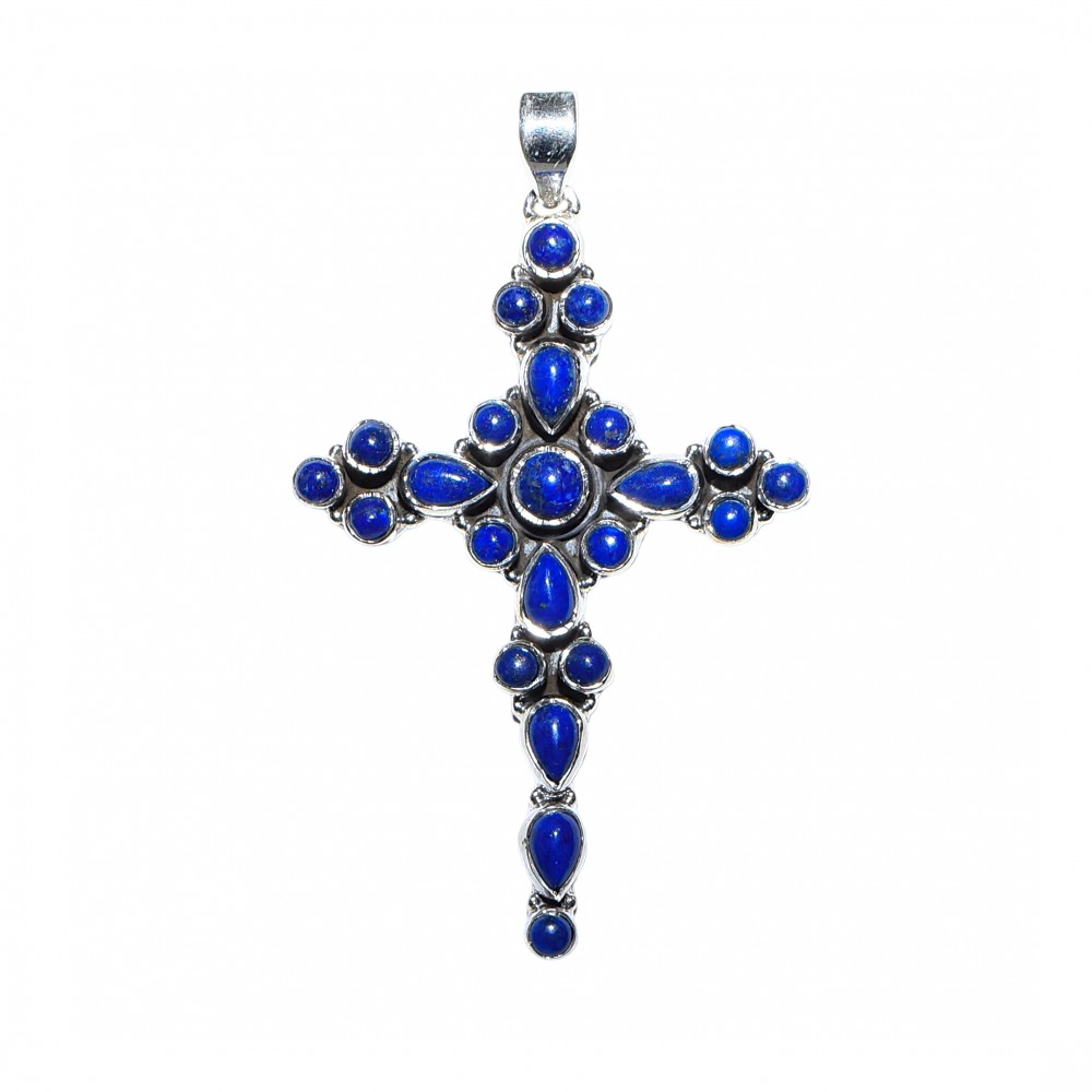 Pandantiv Cruce Argint Lapis Lazuli Deo