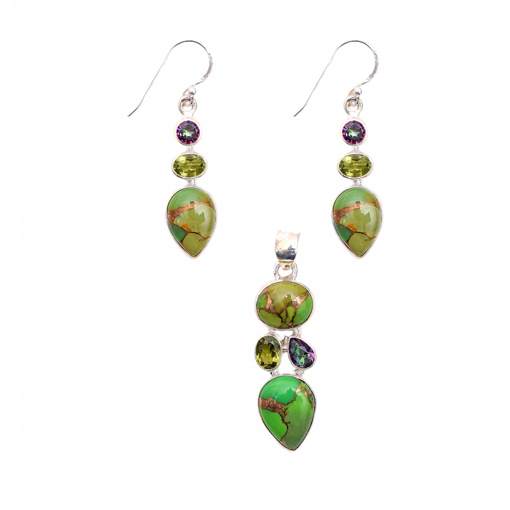 Set Argint Turcoaz Verde Peridot și Topaz Mistic Lucy 
