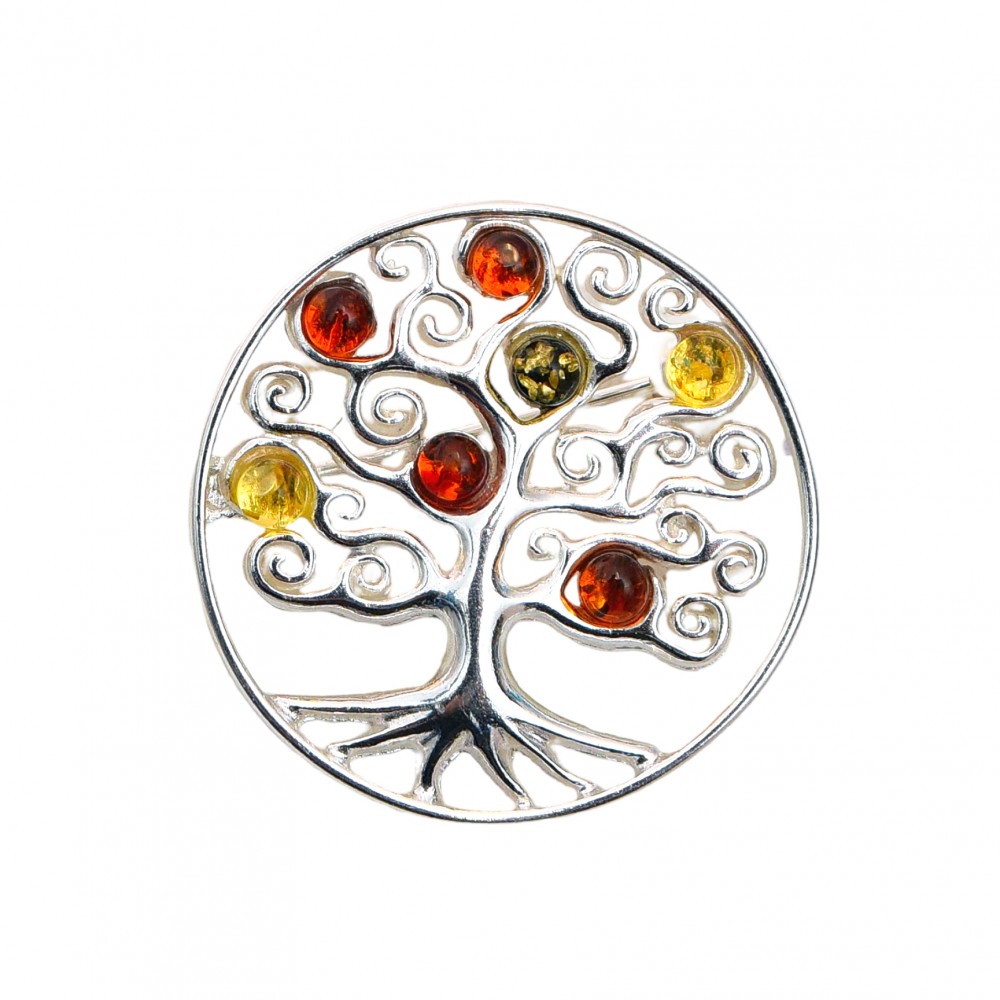 Brosa Argint Chihlimbar Tree of Life