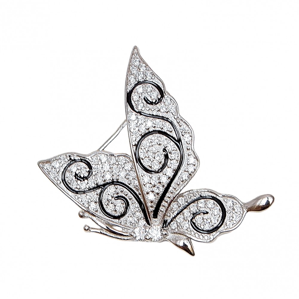 Brosa Argint Zirconii Butterfly
