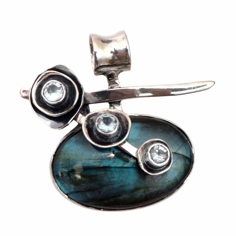 Pandantiv Argint Labradorit și Blue Topaz Inuite
