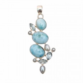 Pandantiv Argint Larimar Blue Topaz și Perlute