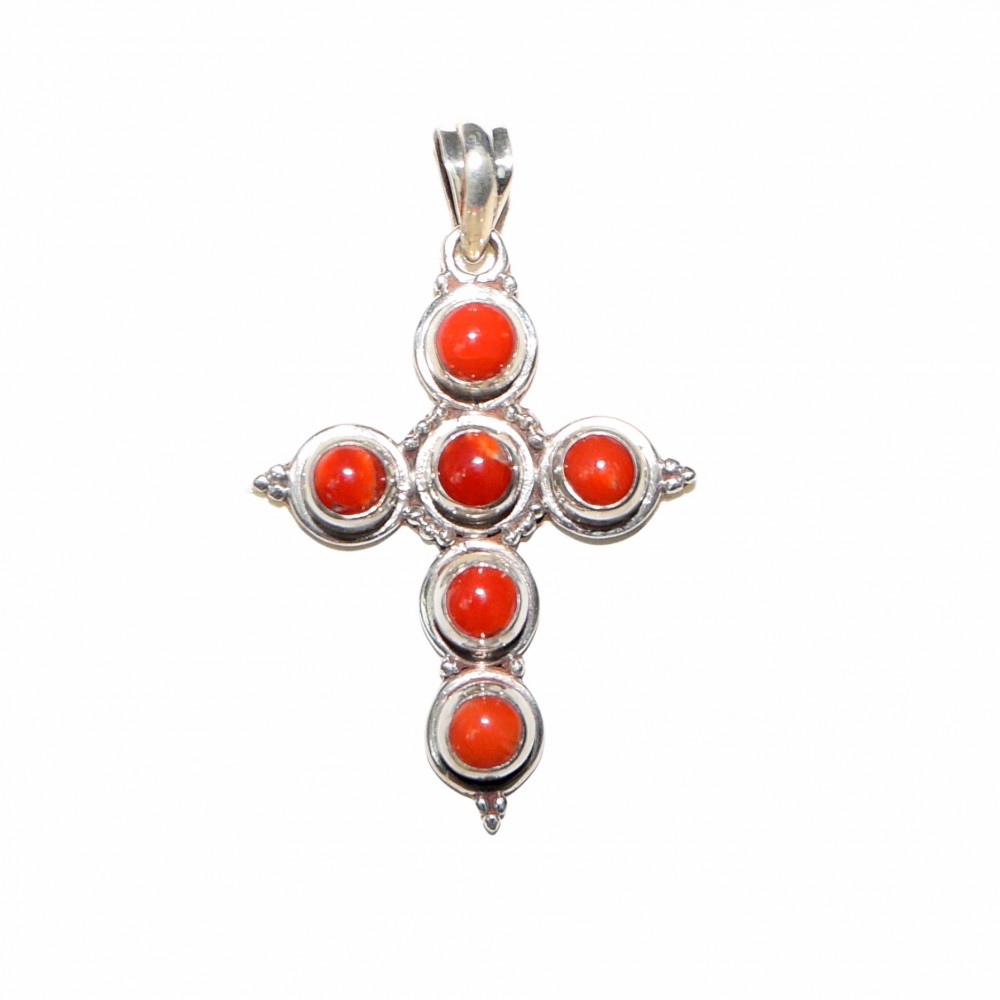 Pandantiv Cruce Argint Coral Abraham