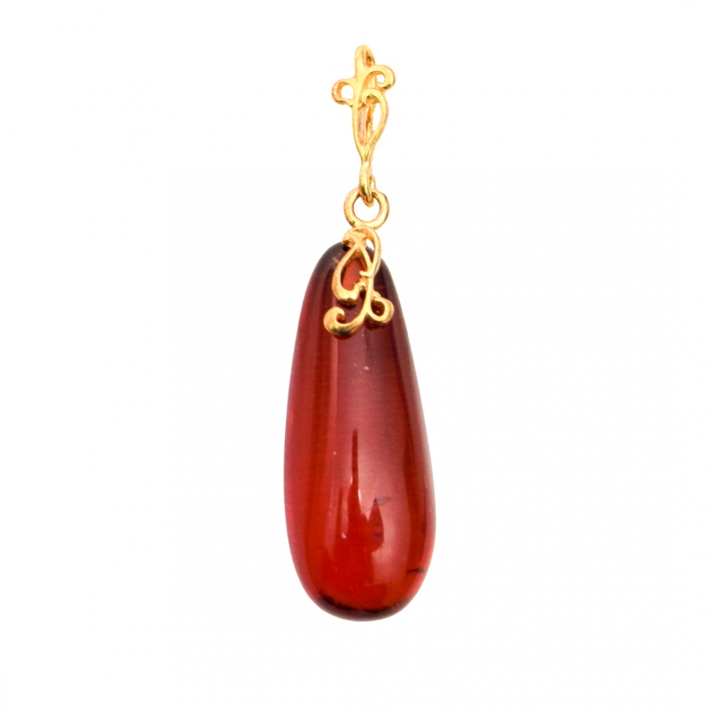 Pandantiv Argint Placat cu Aur Chihlimbar Ruby