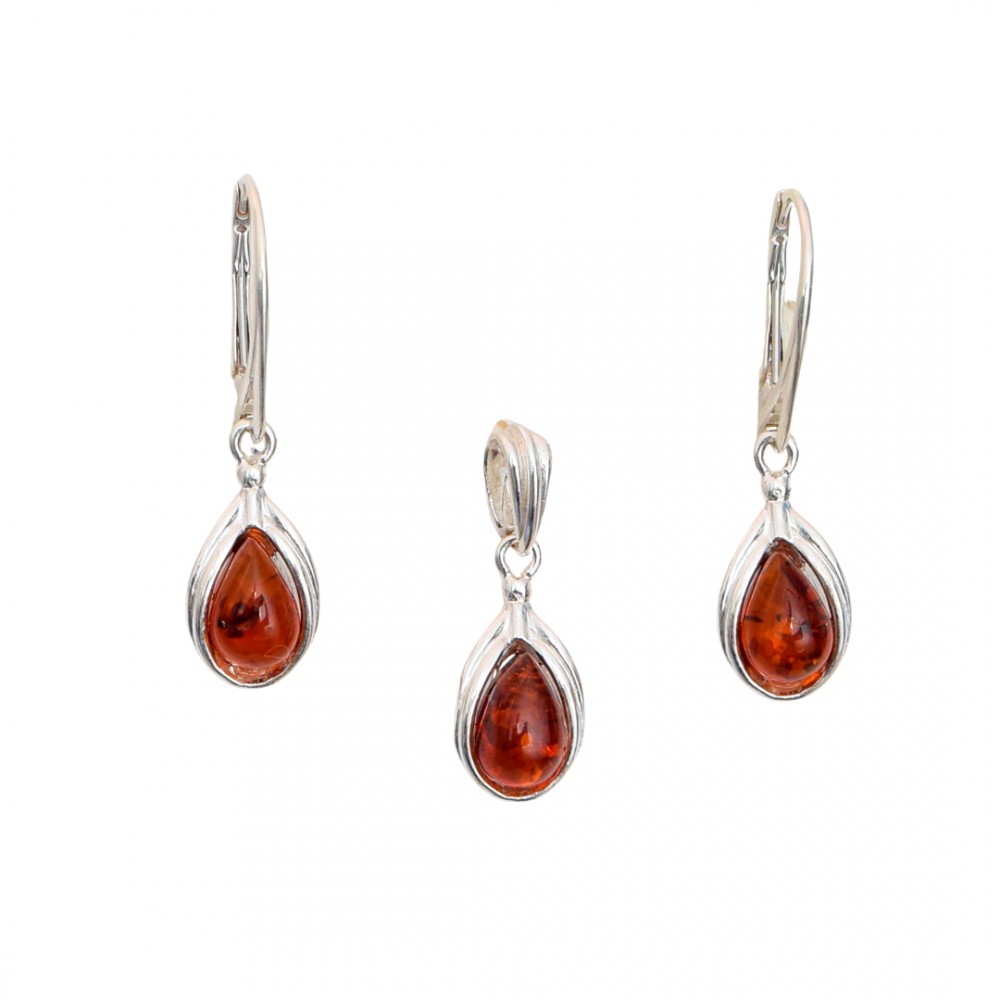Set Argint Chihlimbar Cognac Amber Drops