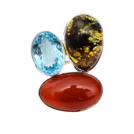 Inel Argint Chihlimbar și Blue Topaz Afrodita