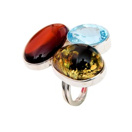 Inel Argint Chihlimbar și Blue Topaz Afrodita