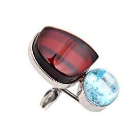 Inel Argint Chihlimbar Cherry și Blue Topaz Diana