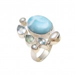 Inel Argint Larimar Blue Topaz și Perluțe