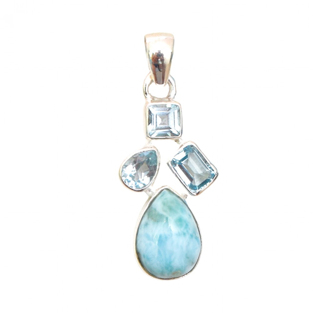 Pandantiv Argint Larimar și Blue Topaz Ocean