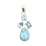 Pandantiv Argint Larimar și Blue Topaz Ocean