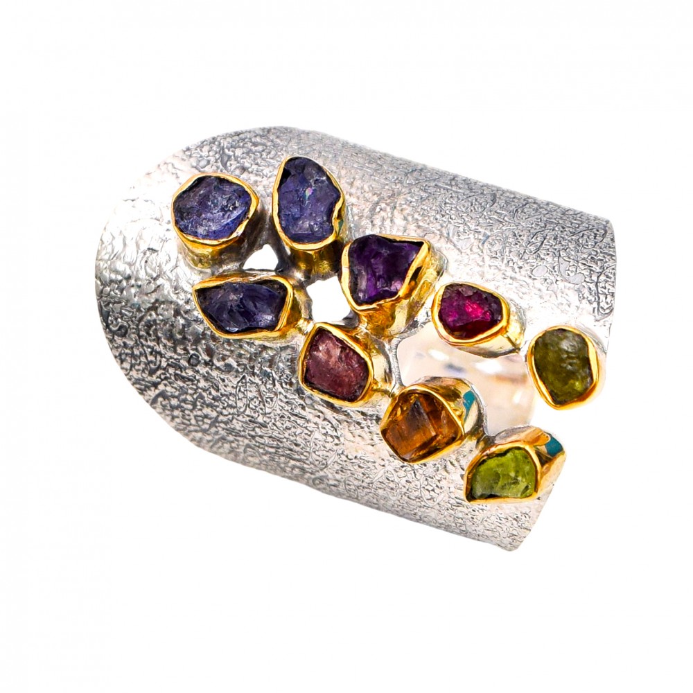 Inel Argint Turmaline Multicolore Rainbow