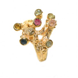 Inel Argint Placat cu Aur 18K Turmaline Multicolore Naturals