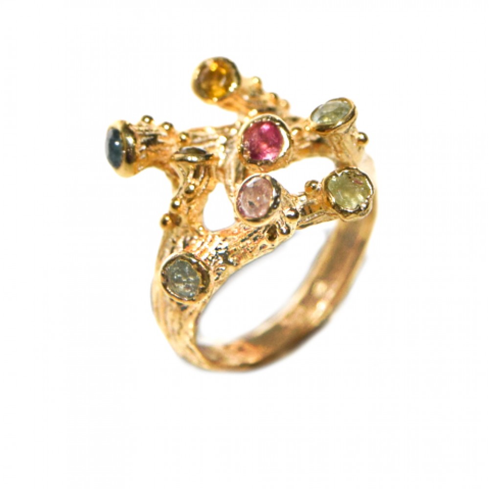 Inel Argint Placat cu Aur 18K Turmaline Multicolore Naturals