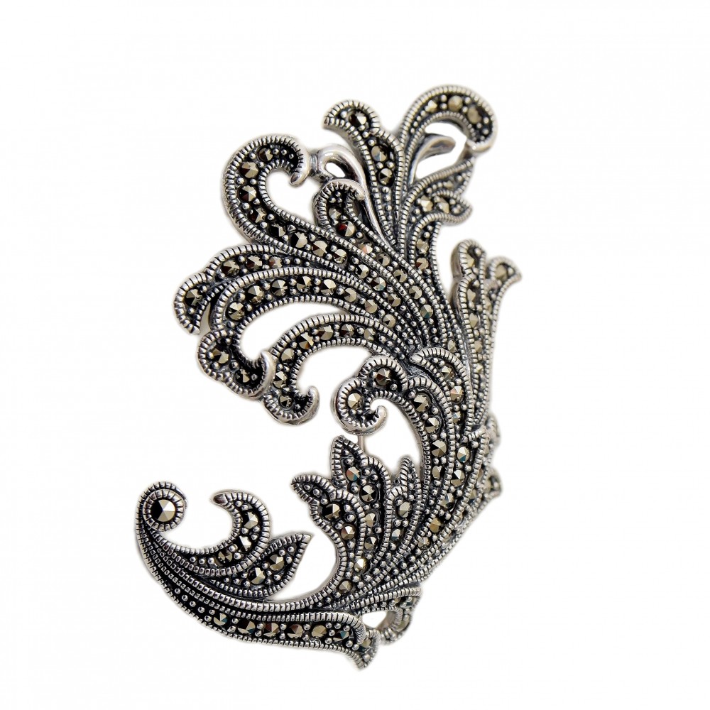 Brosa Argint Marcasite Feather