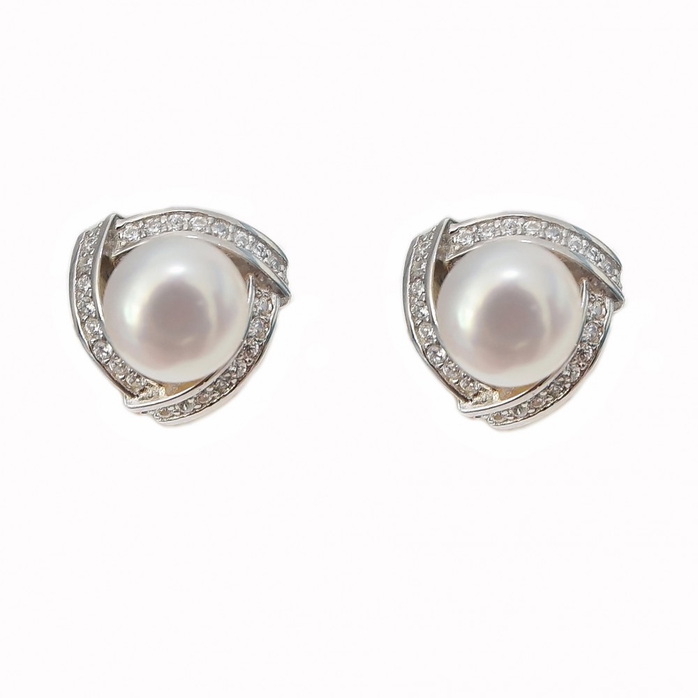 Cercei Argint Zirconii Perla Chic Chic