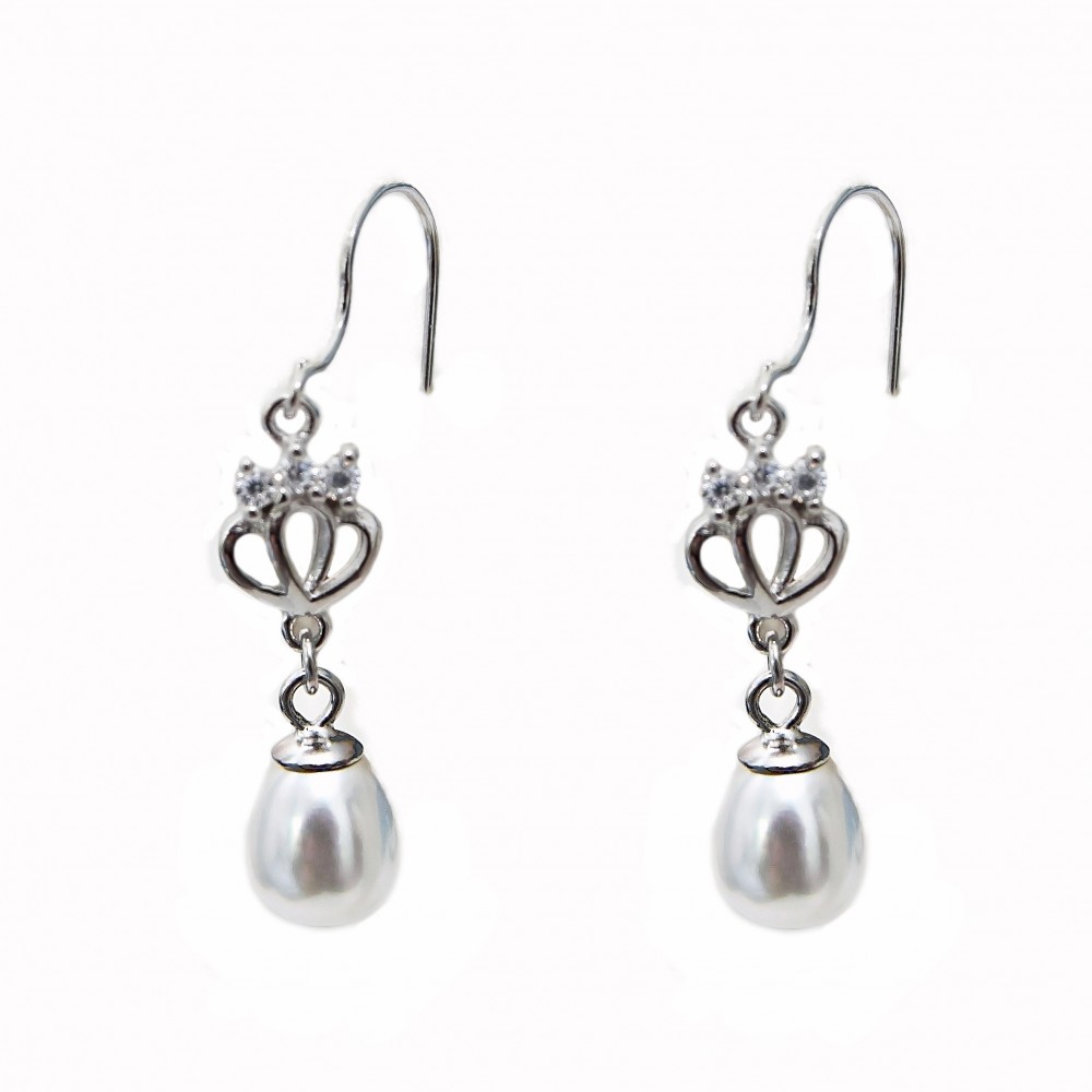 Cercei Argint Zirconii Perla Little Crown