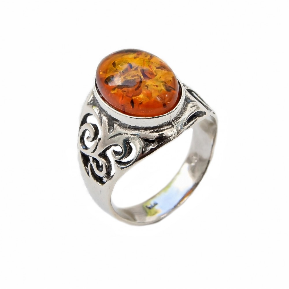 Inel Argint Chihlimbar Cognac Amber
