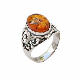 Inel Argint Chihlimbar Cognac Amber