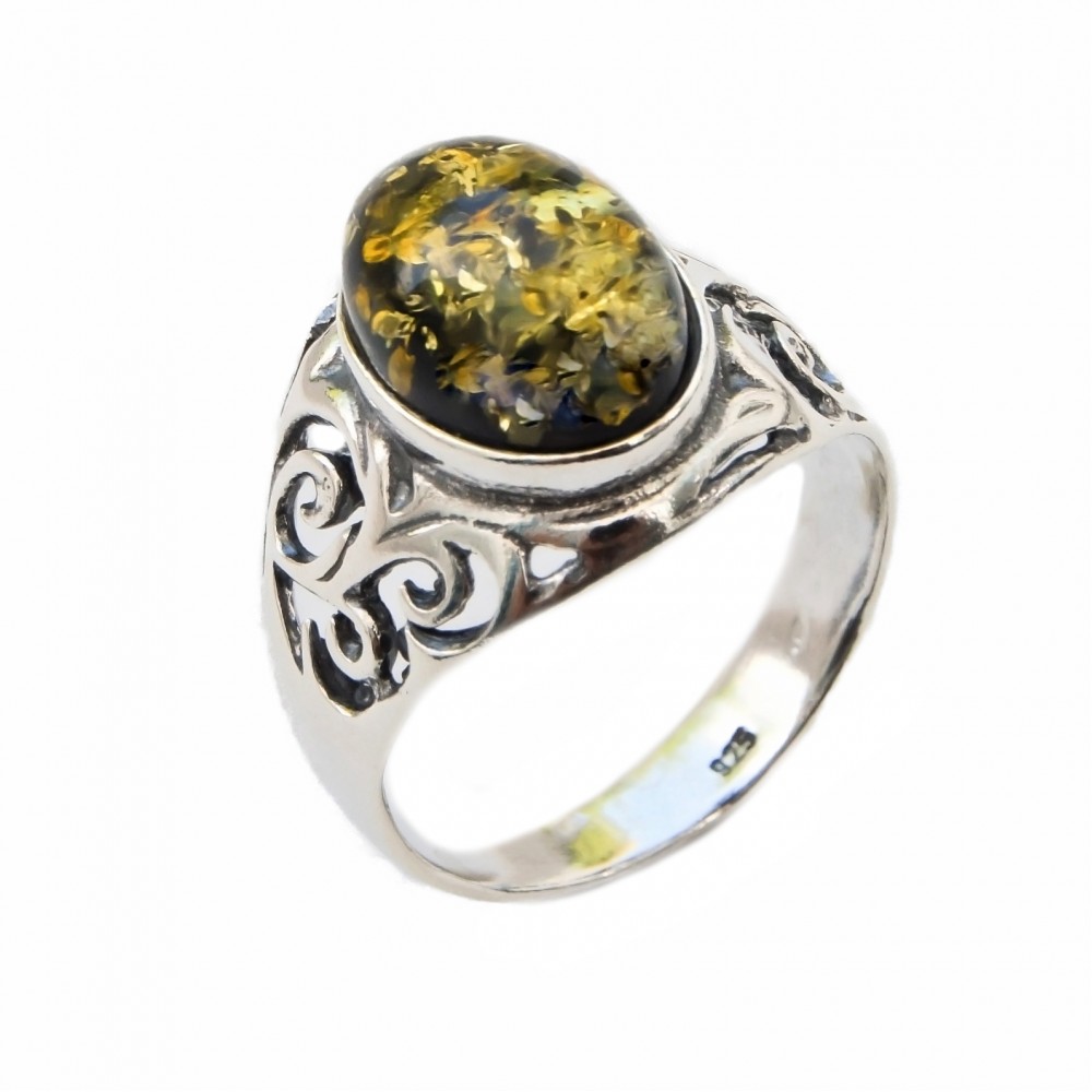 Inel Argint Chihlimbar Green Amber
