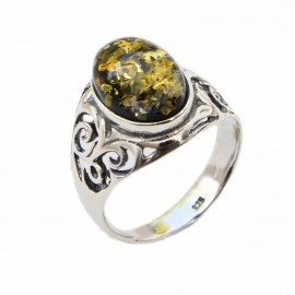 Inel Argint Chihlimbar Green Amber