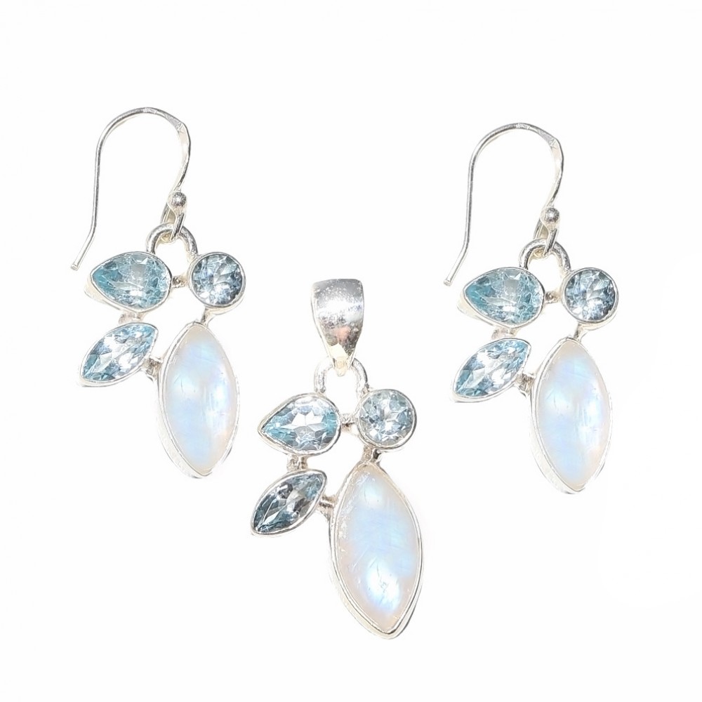 Set Argint Piatra Lunii și Blue Topaz Andra