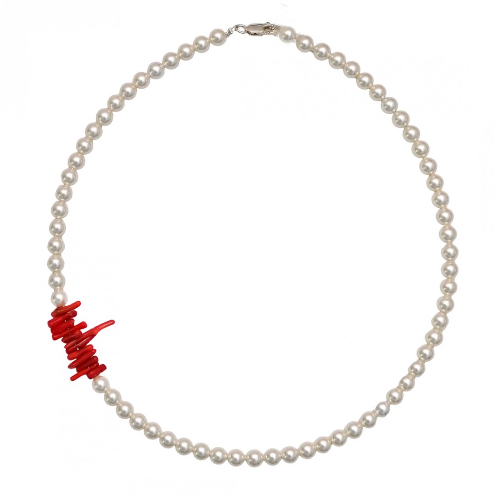 Colier Argint Perle și Coral Rosalinda