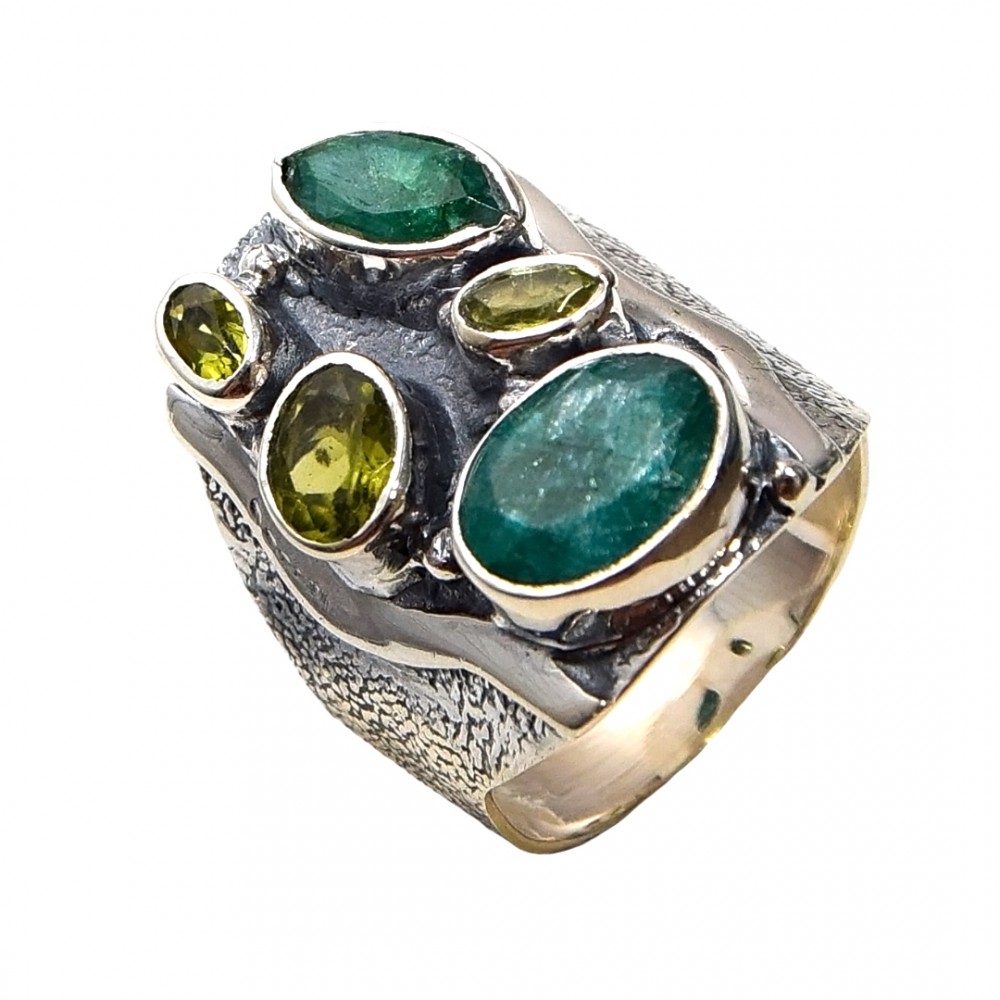 Inel Argint Smarald și Peridot Hamsa