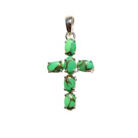 Pandantiv Cruce Argint Turcoaz Verde