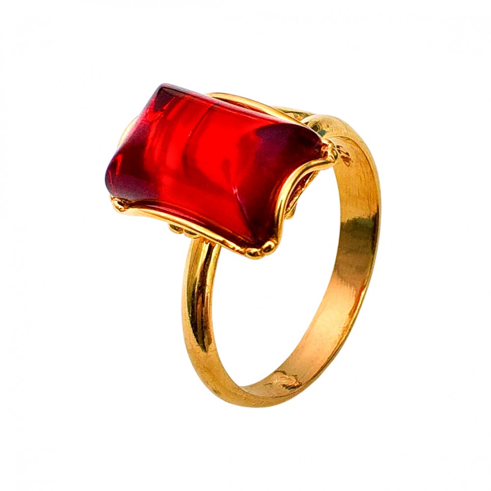 Inel Argint Placat cu Aur Chihlimbar Red Velvet