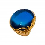 Inel Argint Placat cu Aur Chihlimbar Albastru Blue Ciel