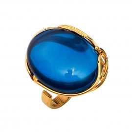 Inel Argint Placat cu Aur Chihlimbar Albastru Blue Ciel