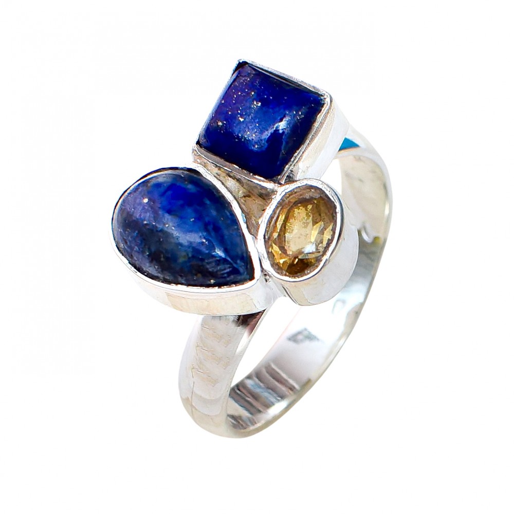 Inel Argint Lapis Lazuli, Citrin și Crisocola Elma