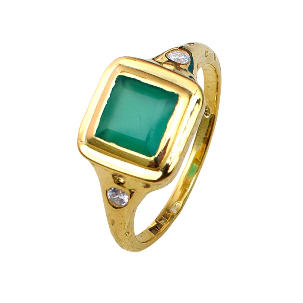 Inel Argint Placat cu Aur Jad Verde Alma