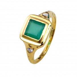 Inel Argint Placat cu Aur Jad Verde Alma