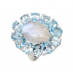 Inel Argint Blue Topaz și Piatra Lunii Kinno
