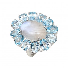 Inel Argint Blue Topaz și Piatra Lunii Kinno