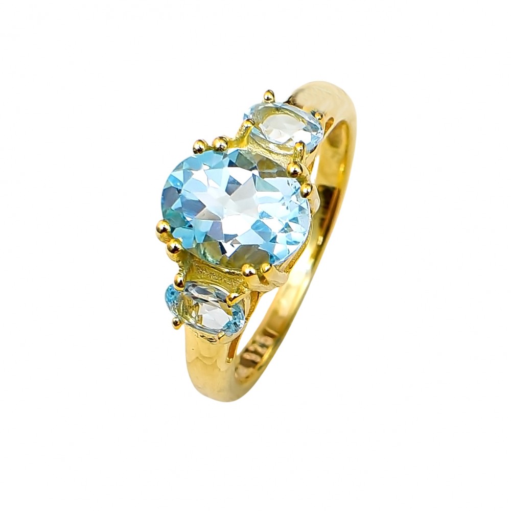 Inel Argint Placat cu Aur și Blue Topaz Sienna