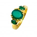 Inel Argint Placat cu Aur Jad Verde Milan