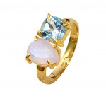 Inel Argint Placat cu Aur,Piatra Lunii si Blue Topaz Raissa