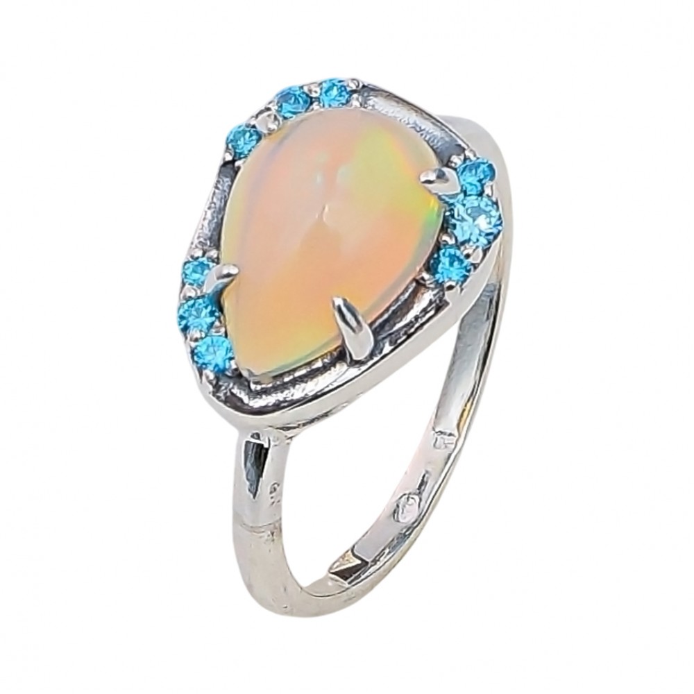 Inel Argint Opal Etiopian si Pietricele Blue Topaz Annia