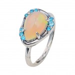 Inel Argint Opal Etiopian si Pietricele Blue Topaz Annia